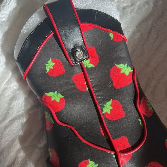 DOLLS KILL X STRAWBERRY SHORTCAKE Black Red Strawberry Heeled western Boots 10 - Picture 9 of 10